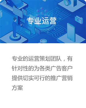 专业运营，专业的运营策划团队，有针对性的为各类广告客户提供确切可行的推广营销方案
